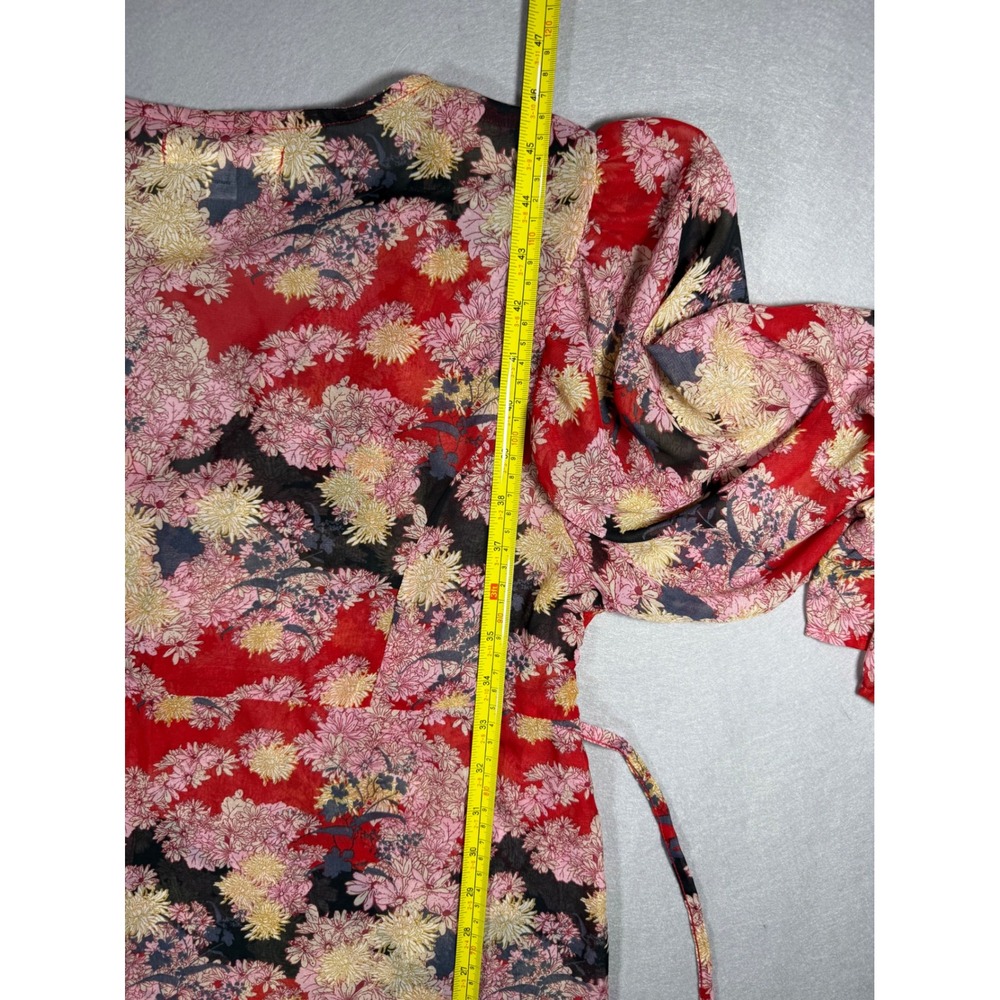 Sheer Whimsy Fairy Boho Feminine Floral Duster Red Pink Ruffle Sleeve S/M - Picture 13 of 16